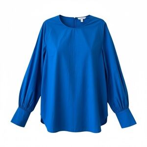 COS Organic Cotton Oversized Cuff Top Poet Blouse Blue Sz 10 Long Sleeve Zip Up